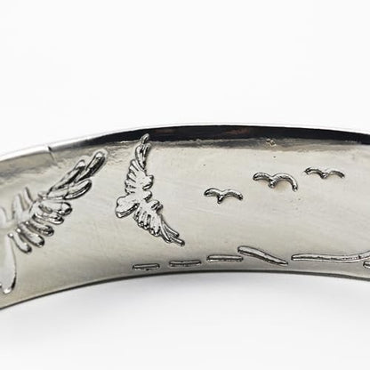 Innocence S925 Silver-Plated Antique Wide Feather Cuff Bracelet For Men Women Adjustable Retro Twisted Feathers Bracelets Gift Jewelry - color: Eagle