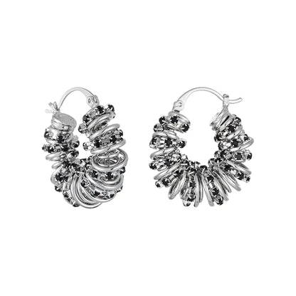 Statement Earrings for Women | Chunky Gold Hoops Rhinestone Thick Hoop Earrings 14K Gold Plated Hypoallergenic - color: Silver-Black