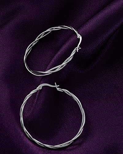 Milla Twisted Hoop Earrings for Women – Hypoallergenic Silver or Gold Statement Hoops – Lightweight & Easy to Wear - color: Silver Plated / 1.6 in / Dainty