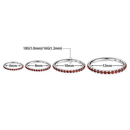 FUNLMO 20G 18G 16G 12G Nose Ring Hoop Conch Rook Daith Helix Tragus Piercing Jewelry 316L Surgical Steel Cartilage Earring Conch Hoop Earring Septum Jewelry Belly Lip Ring 5mm to 14mm - color: Silver-Red CZ, 1pc