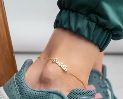 Custom Ankle for Women for Women 18K Gold Plated Adjustable Name Anklet Customized Beach Anklet Gifts - color: Name Anklet with Cable Chain
