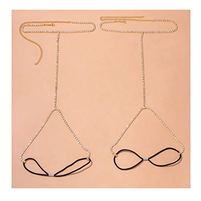 Rhinestone Leg Chain Thigh Chain Elasticity Crystal Body Accessories Jewelry for Women - color: Gold