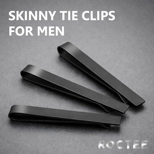 Roctee Skinny Tie Clip, 3 Pack Tie Bar Tie Clips For Men Low-Key Matte Black Elegant Necktie Pinch Clips For Business Meeting Graduation Ceremony Wedding Anniversary Party - color: Matte Black
