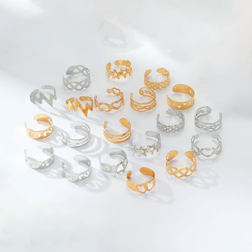12PCS Toe Rings for Women 14K Gold/Silver Plated Adjustable Toe Ring Set Open Heart Arrow Infinity Rings Beach Foot Jewelry for Summer - color: Silver2