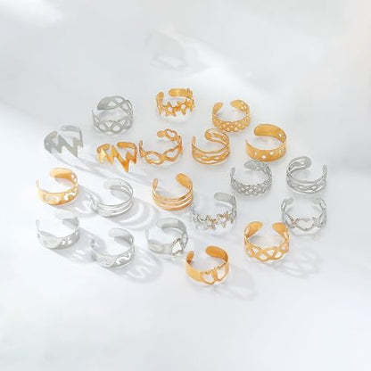 12PCS Toe Rings for Women 14K Gold/Silver Plated Adjustable Toe Ring Set Open Heart Arrow Infinity Rings Beach Foot Jewelry for Summer - color: Silver2