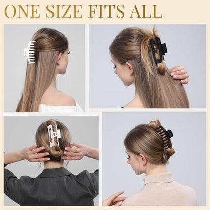LuSeren 8 Pack White and Black Hair Clips for Women 4.3 Inch Large Hair Claw Clips for Women Thin Thick Curly Hair, Big Matte Banana Clips,Strong Hold jaw clips - color: White and Black