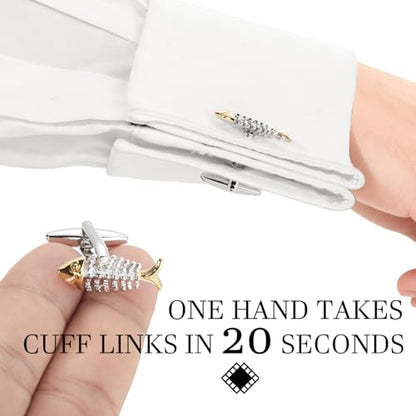 HAWSON Various Unique Cuff Links Mens, Animal/Tactical/Music/Holiday/Cufflinks, Themed Wedding Dinner Party Gift Suit Accessories - style: Fish Skeleton