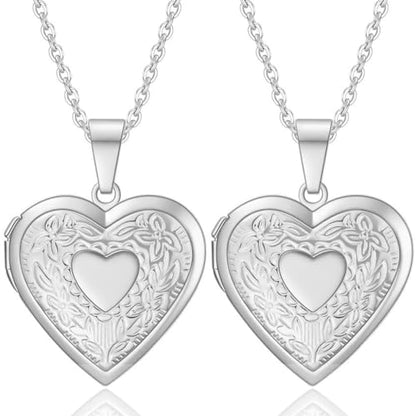2 Pcs Locket Necklace that Holds Pictures Stainless Steel Locket Pendant Necklace Image Chain Necklaces for Women - color: Love Heart 1