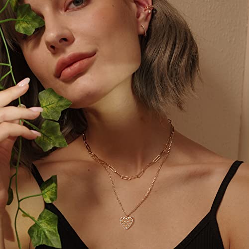 MEVECCO Dainty Pendant Layered Necklaces for Women | 18K Gold Plated Brass, 2-Piece Set With A Choker-Length Upper Layer, Wear Together Or Separately, Refined Everyday Style - style: Layer Dot Heart