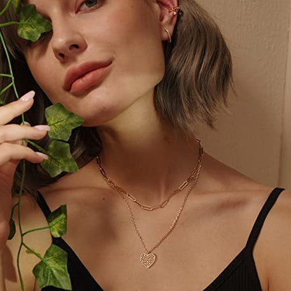 MEVECCO Dainty Pendant Layered Necklaces for Women | 18K Gold Plated Brass, 2-Piece Set With A Choker-Length Upper Layer, Wear Together Or Separately, Refined Everyday Style - style: Layer Dot Heart
