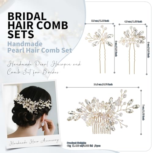 Wedding Hair Accessories Crystal bridal hair pins Rhinestone Pearl hair comb Brides and Bridesmaids, Girls, Women(Gold) - color: Gold