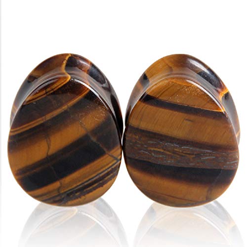 Teardrop Tiger Eye Ear Gauges Plugs Tunnels Expanders Natural Stone Double Flared Earrings Piercing Jewelry (9/16"(14mm))