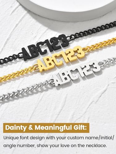 GoldChic JEWELRY Name Necklace Personalized for Men, Womens Custom Name Plate Chain, Stainless Steel Customized Old English Nameplate Choker with Curb Chains Custom, 16 inches to 30 inches - color: Curb Chain 4 mm - Steel(Small Pendant)