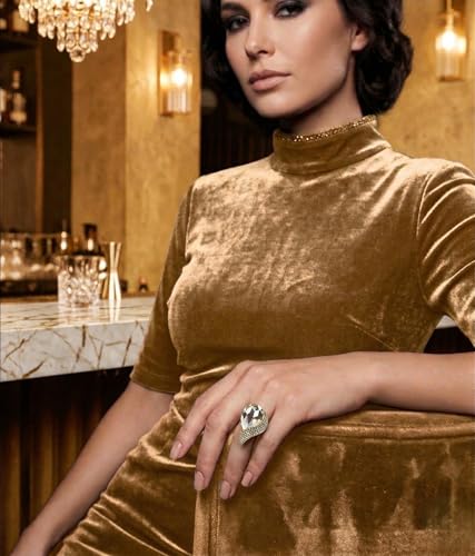 NYFASHION101 Radiant Teardrop Stone Adjustable Cocktail Statement Ring - color: Curvy Clear/Gold-Tone