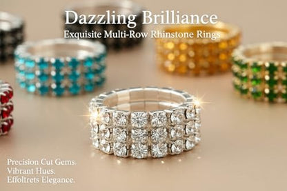Sparkling Rhinestone Ring Set Trendy Elastic Rhinestone Crystal Stretch Ring Stackable Jewelry for Women Girls - color: 10 Colors in One