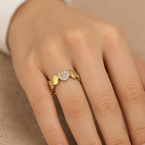 Dainty Gold Heart Rings for Women Cute Silver Love Statement Open Ring Trendy Inlaid Crystal Adjustable Rings Charm Daily Ring Valentines Day Gifts for Her - color: Gold