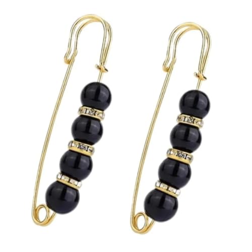 Faux Pearl Brooch Set for Women, Sweater Shawl Clips with Safety Pin Clasp, Clothing Accessories for Dresses, Cardigans, Scarves, and Hats - color: black, size: 2