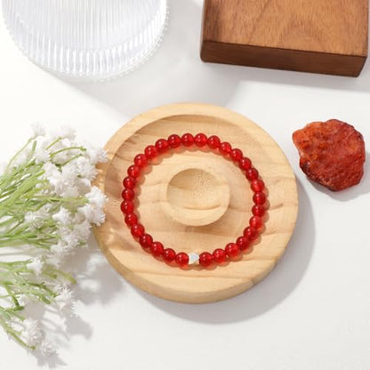 Raicegs 4 6 8MM Beaded Bracelets Healing Crystal Bracelet for Women Men Natural Stone Handmade Stretch Bracelet Reiki Spiritual Jewelry - color: Carnelian, size: 6mm