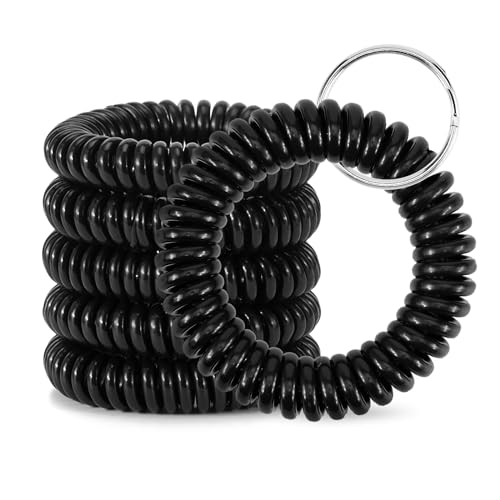 QIUTIMIY 6PCS Wristlet Keychain, Colorful Spiral Coil Hair Tie for Women, Sauna Accessaries Wrist Coil Key Ring Key Holder - color: Black-s
