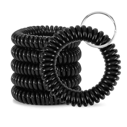 QIUTIMIY 6PCS Wristlet Keychain, Colorful Spiral Coil Hair Tie for Women, Sauna Accessaries Wrist Coil Key Ring Key Holder - color: Black-s