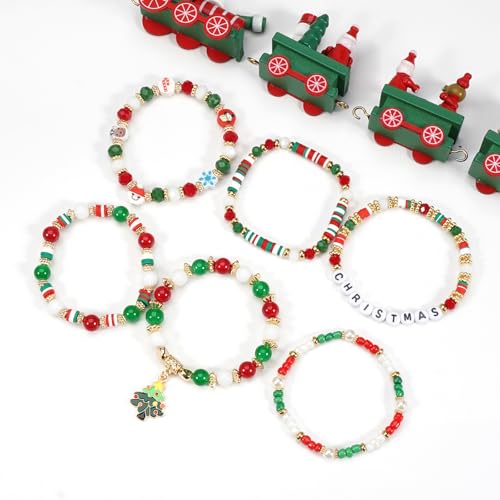 Ardorchid Halloween Bracelets for Women Pumpkin Ghost Steleton Bat Skull Beaded Stackable Stretchy Bracelet Rugby Thanksgiving Christmas Heishi Bracelets - color: Christmas Bracelets-1