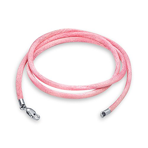 1MM Pink Satin Silk Cord Necklace for Pendant Sterling Silver Clasp