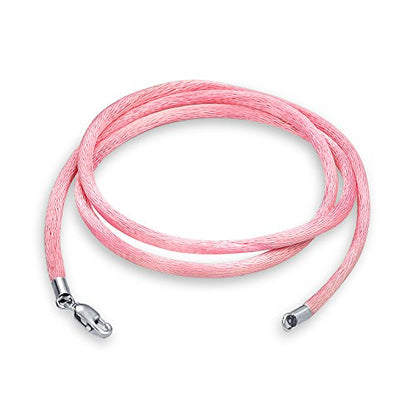 1MM Pink Satin Silk Cord Necklace for Pendant Sterling Silver Clasp