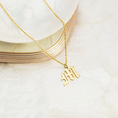 Old English Initial Alphabet Letter Necklace - style: M-Gold