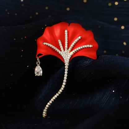 Red Rose Flower Brooches and Pins for Women Costume Jewelry Brooch Pins Broches Jewelry for Women Elegant Lady Pin - style: Ginkgo Leaf