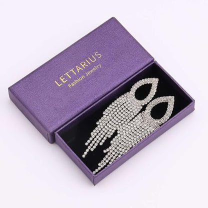 Rhinestone Teardrop Tassel Earrings Sparkly Crystal Bridal Party Jewelry for Women - color: Silver