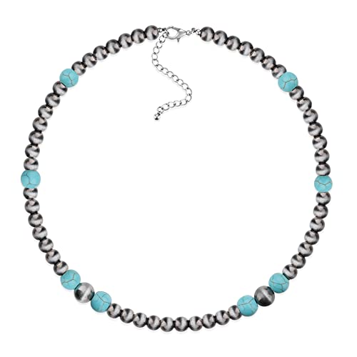 Navajo Pearl Necklace Western Jewelry for Women Cowgirl | Layered Western Necklaces Country Concert Choker Jewelry Gift - color: turquoise round bead