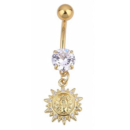 B BodyPJ Sparkles 14G Religious Belly Button Ring with Crystal Cross and Religious Charms, Stainless Steel - style: Type E,Gold