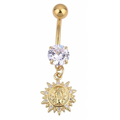 B BodyPJ Sparkles 14G Religious Belly Button Ring with Crystal Cross and Religious Charms, Stainless Steel - style: Type E,Gold