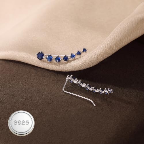 Reffeer Solid 925 Sterling Silver 7 Crystals Cuff Earrings Climber for Women Crawler Earrings Wraps - color: G-Blue CZ