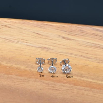 3 Pairs Color Zirconia Earrings Studs, Sterling Silver Studs Earrings Set 3MM 4MM 5MM - color: Colorless