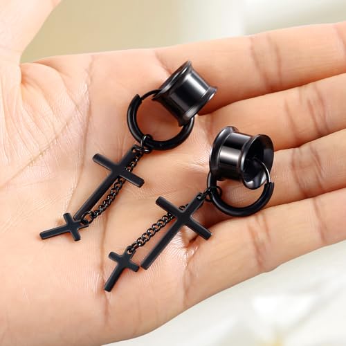 Aienid 2 Pcs Stainless Steel Dangle Gauges, 6mm-20mm Ear Tunnels Expander Plugs Stretcher Piercing Body Jewelry for Men Women - color: Cross, size: 6mm (2G)