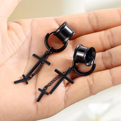 Aienid 2 Pcs Stainless Steel Dangle Gauges, 6mm-20mm Ear Tunnels Expander Plugs Stretcher Piercing Body Jewelry for Men Women - color: Cross, size: 14mm (9/16")