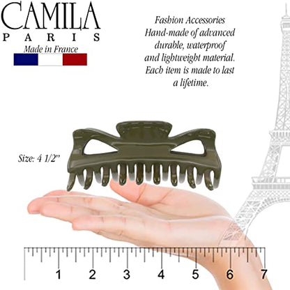 Camila Paris CP3504 French Large Hair Clips for Women Thick Hair for Long Curly Wavy Hair, Girls Hair Claw Clip, Durable Styling Big Claw Clip for Thick Hair, Strong Hold No Slip Grip, Made in France - color: Green 4.5"