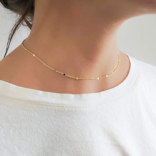 Annika Bella Choker Necklace, Gold Chain for Women, Length 13-16 Inches, Minimalist Necklaces for Women, Lace/Link/Tubes/Dotted Chain Chokers. - style: Dotted Chain