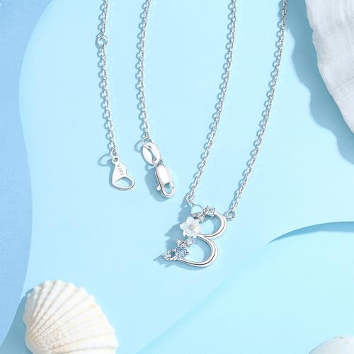 VIKI LYNN Initial Necklace for Women 925 Sterling Silver Initial A to Z Letter Pendant Necklace with Blue Flower Cubic Zirconia Birthday Engagement Gift for Women,Mom, Couple - style: Letter B