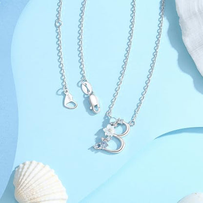 VIKI LYNN Initial Necklace for Women 925 Sterling Silver Initial A to Z Letter Pendant Necklace with Blue Flower Cubic Zirconia Birthday Engagement Gift for Women,Mom, Couple - style: Letter B