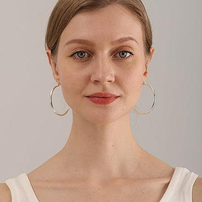 4mm Thick Gold Chunky Earrings Steling Silver Post Hoops Earrings For Women Hollow Tube Hoops Earrings Thick Gold Hoop Earrings Hypoallergenic Lightweight Gold Hoop Large Earrings 20/30/40/50/60MM - color: Silver,40mm