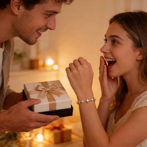 Sonateomber Dainty Gold Silver Star Bracelets for Women, Sparkly Trendy CZ Rhinestone Adjustable Link Chain Elegant Cute Celestial Bracelet Prom Wedding Accessories Fashion Jewelry Gift - color: Gold