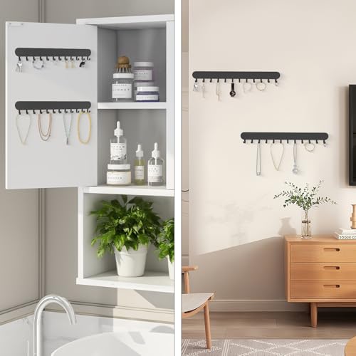Necklace Holder - Wall Hanging Jewelry Organizer | Self-Adhesive Wall Mounted for Necklaces, Bracelets, 2 Pack, Black - color: Black-12 Hooks