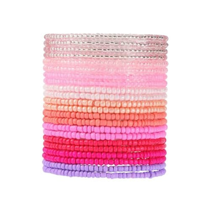 Boho Stackable Seed Beaded Bracelets for Women 18-20Pcs Colorful Handmade Multilayered Rice Bead Bracelet Set Summer Beach Bohemian Jewelry Gift - color: A-Pink