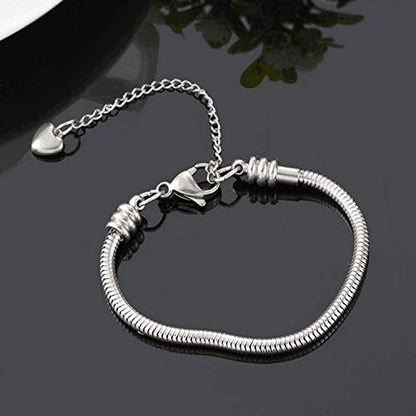 KunBead Heart Lobster Clasp Snake Chain Charm Adjustable Bracelets Compatible with Pandora Charms for Jewelry Making