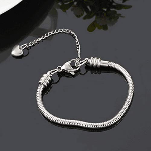 KunBead Heart Lobster Clasp Snake Chain Charm Adjustable Bracelets Compatible with Pandora Charms for Jewelry Making