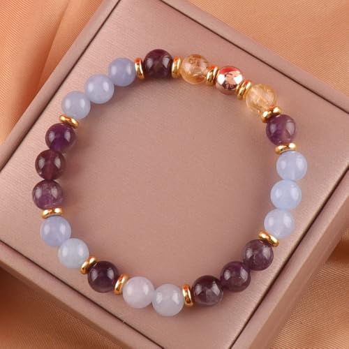 KSQS Healing Stone Bead Bracelet for Women, Natural Gemstones Balance Protection Bracelet, Spiritual Crystal Beads Bracelet Anxiety Relief with Meaning Card - color: Strength
