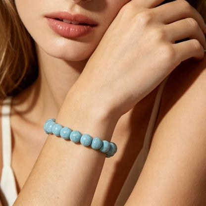 8mm Beaded Bracelets for Women, Natural Crystal Gemstone Energy Bracelets - color: Blue Turquoise