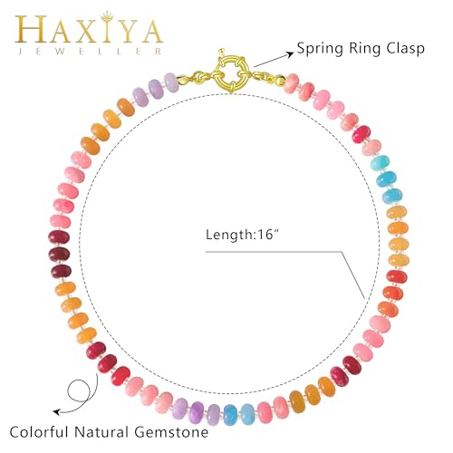 HAXIYA Colorful Beades Gemstone Necklace for Women Boho Beaded Choker | Rainbow Natural Stone Chunky Bead Surfer Summer Beach Necklaces Jewelry Hypoallergenic - color: Multi